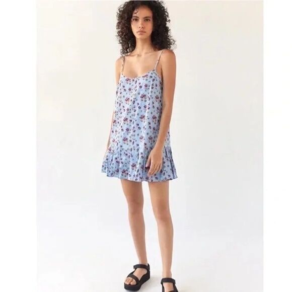 🎃 Urban Outfitters Camille Mini Dress Blue Floral XS NWT - Picture 7 of 9